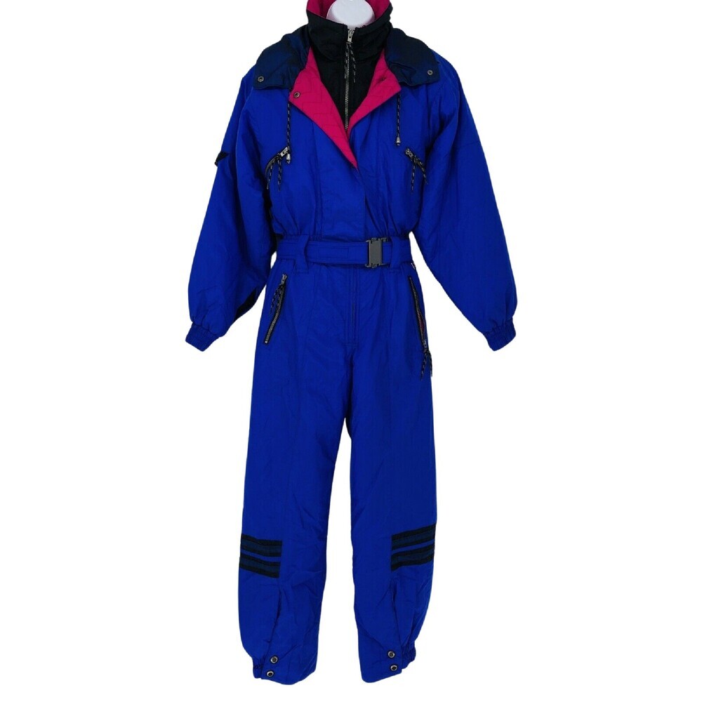 Vintage 80's Mountain Goat Blue/Pink Belted Ski Snow Suit Bunting Size 8 Nylon